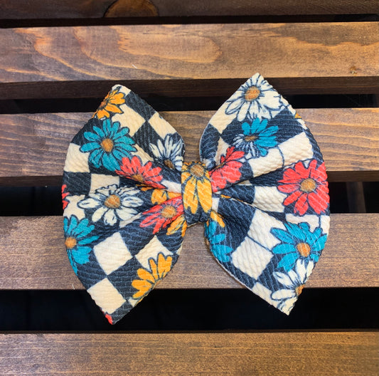 Checkered Flowers Bow